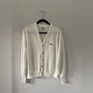 Vintage Izod Lacoste White Acrylic Cardigan Men's made in USA Sweater size L